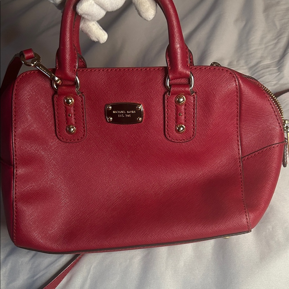 Michael Kors Selma Medium Satchel Red Saffiano Leather Crossbody